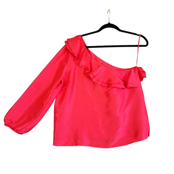 J Crew Womens One Shoulder Silk Shantung Top Size 8 Brilliant Poppy Ruffle NEW - Picture 2 of 11